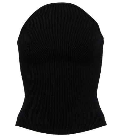 Khaite Jericho Strapless Ribbed-knit Top In Black,white