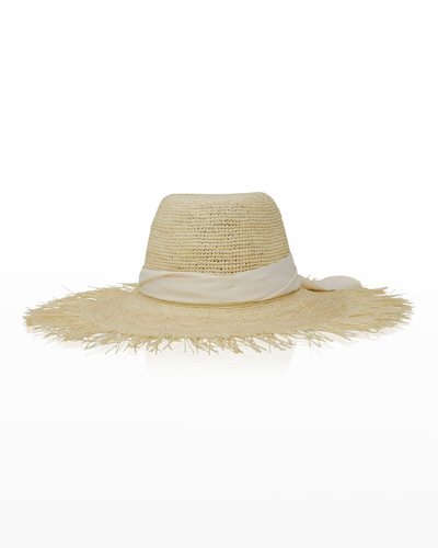 Gigi Burris Astrid Frayed Large-brim Straw Panama Hat In Natural/cream