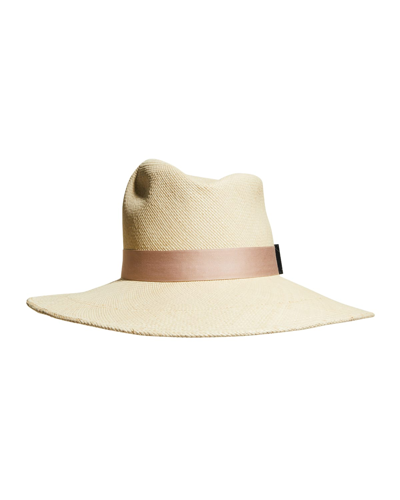 Gigi Burris Drake Straw Panama Hat W/ Sateen Band In Natural/shell