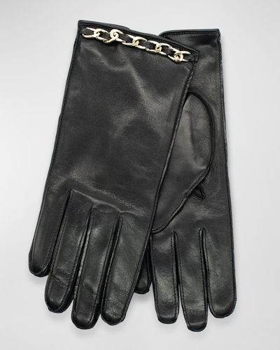 Portolano Chain Napa Leather Short Gloves In Black