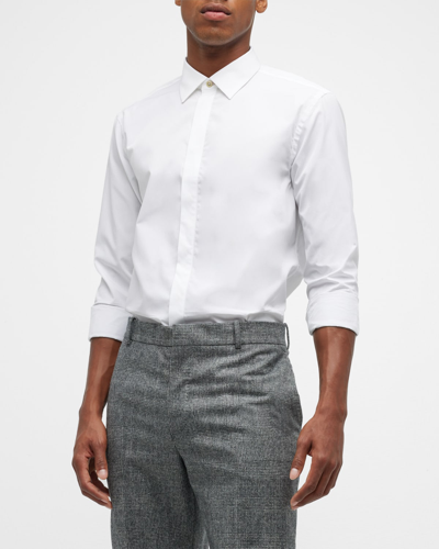 Paul Smith Men's Concealed Placket Dress Shirt W/ Stripe Cuffs In White