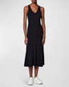 ANOTHER TOMORROW V-NECK SLEEVELESS RIB MIDI DRESS