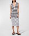 ANOTHER TOMORROW GINGHAM KNIT MIDI DRESS