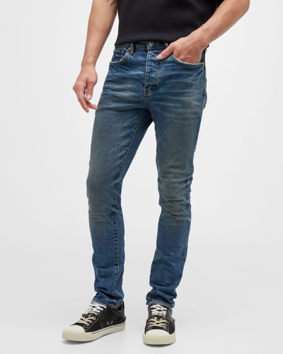 Purple Men's Aged Slim-straight Jeans In Mid Indigo Aged