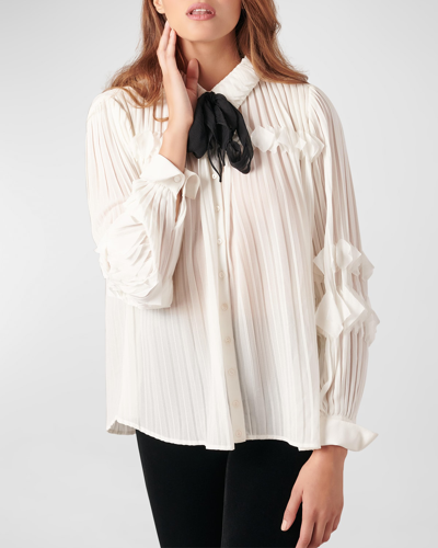 Anne Fontaine Samantha Pleated Chiffon Button-down Top In Moon White