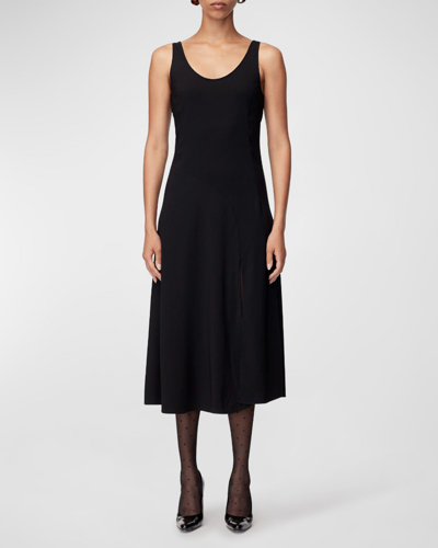 Another Tomorrow Arch-seamed Side-slit Midi Tank Dress In Black