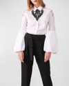 ANNE FONTAINE LAORA FLORAL-EMBROIDERED BELL-SLEEVE SHIRT