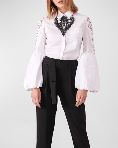 Anne Fontaine Laora Floral-embroidered Bell-sleeve Shirt In White