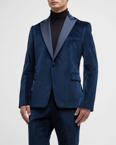 Paul Smith Contrast Lapels Velvet-cotton Blazer In Blue