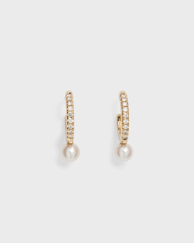 Mizuki 14k Gold And Diamond Small Hoop Earrings With Pearls