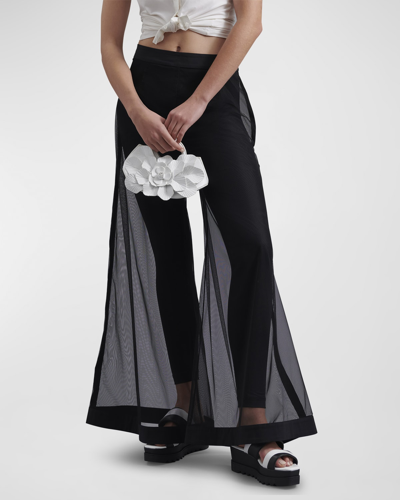 Anne Fontaine Castille High-rise Wide-leg Mesh Pants In Black