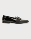 MANOLO BLAHNIK MEN'S EATON CRYSTAL BUCKLE PATENT LEATHER LOAFERS
