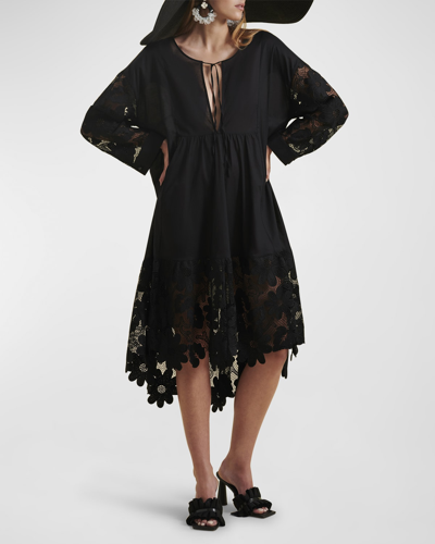 Anne Fontaine Karia High-low Floral Lace Midi Dress In Black
