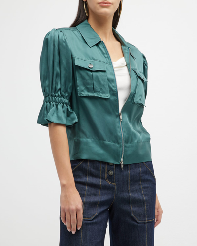 Cinq À Sept Holly Short-sleeve Sateen Jacket In Eucalyptus