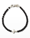 David Yurman Spiritual Beads Cross Bracelet With Black Onyx In Sterling Silver In Black/silver