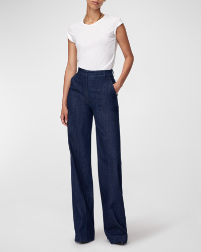 Another Tomorrow High Waisted Denim Trouser In Dark Wash