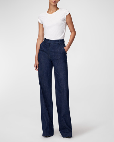 Another Tomorrow Chambray Relaxed Wide Leg Pants Dark Blue