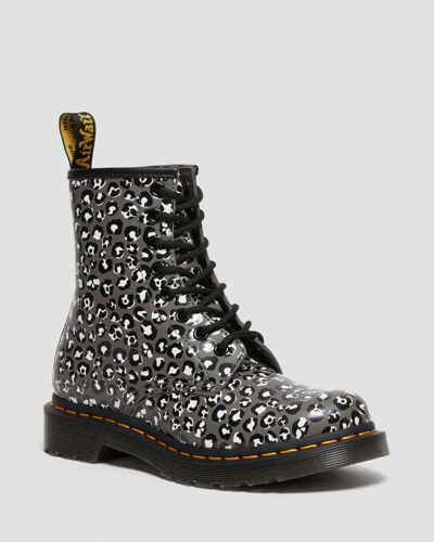 Dr. Martens 1460 Women's Leopard Smooth Leather Lace Up Boots In Gunmetal