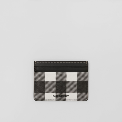 Burberry Exaggerated Check And Leather Card Case In Dark Birch Brown