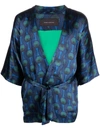 Ozwald Boateng Short Geometric-print Tie-waist Jacket In Blue