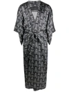 Ozwald Boateng Geometric-print Tie-waist Jacket In Grey