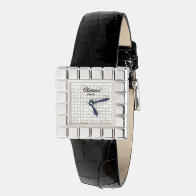 Pre-owned Chopard White Diamond 18k White Gold Ice Cube 127407/1003 Quartz Women's Wristwatch 25 Mm