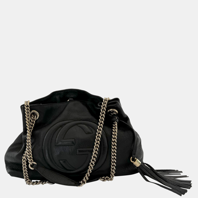 Pre-owned Gucci Black Pebbled Leather Medium Soho Chain Shoulder Bag