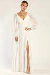 Lulus Astra White Lace Long Sleeve Backless Maxi Dress In White