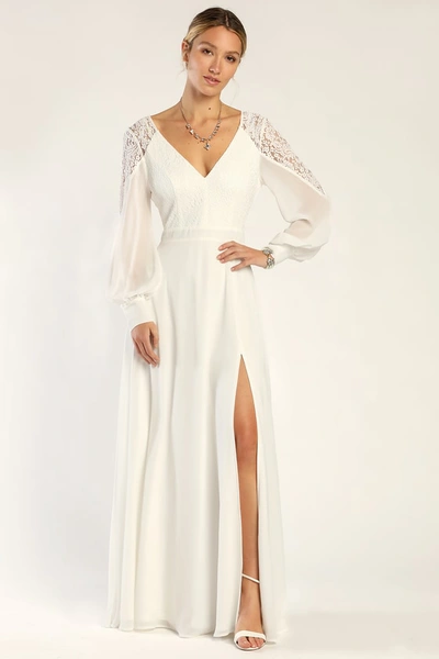 Lulus Astra White Lace Long Sleeve Backless Maxi Dress