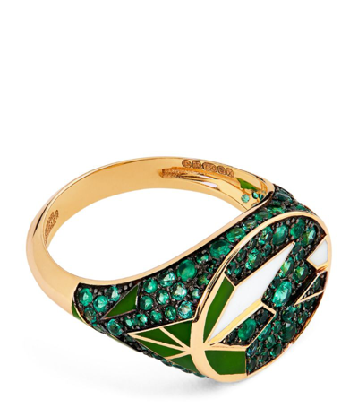 L'atelier Nawbar Yellow Gold And Emerald Fragments Of Us Pinky Ring In Green