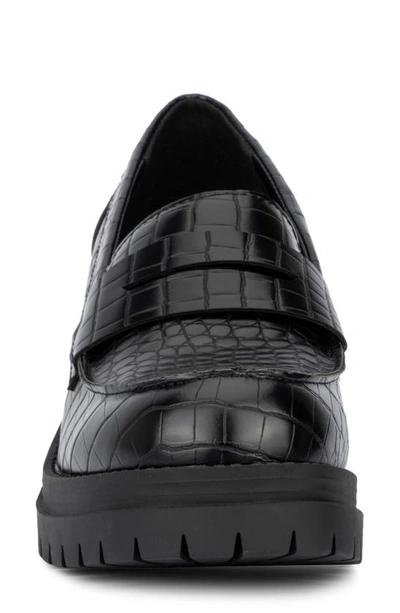 New York And Company Penni Croc Embossed Platform Loafer In Black