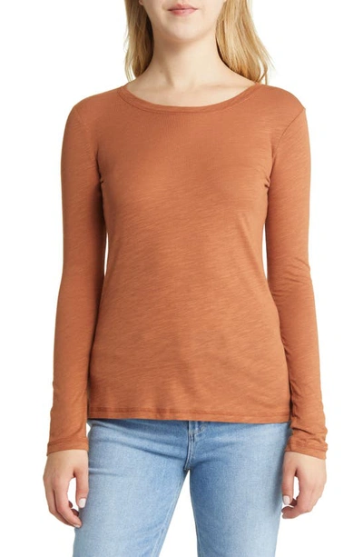 Caslon Long Sleeve Crewneck T-shirt In Rust Bisque