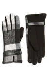 VINCE CAMUTO PLAID PRINT FAUX LEATHER CUFF GLOVES