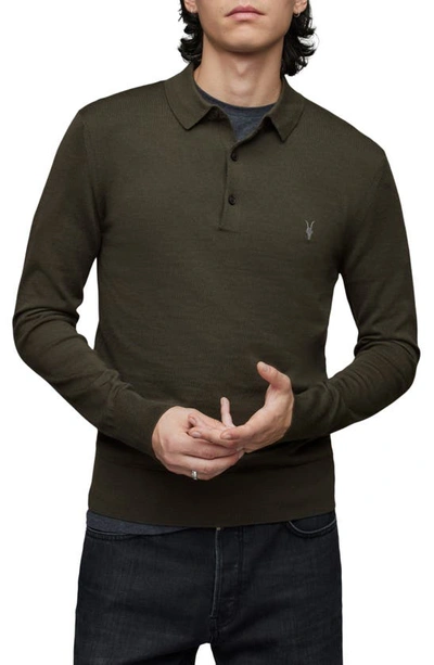 Allsaints Mode Long Sleeve Wool Polo In Park Green