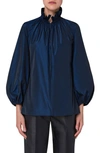 AKRIS PUNTO RUFFLE NECK TAFFETA BLOUSE