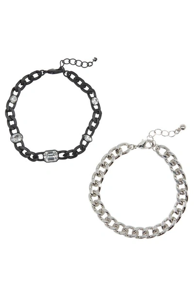 Melrose And Market Curb Link Chain 2-pack Bracelets In Clear- Black- Rhodium