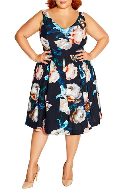 City Chic Sandra Floral A-line Dress In Black Camilla Fl