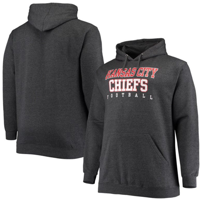 Fanatics Men's Big And Tall Heathered Charcoal Kansas City Chiefs Practice Pullover Hoodie
