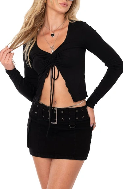 Edikted Della Tie Front Crop Top In Black