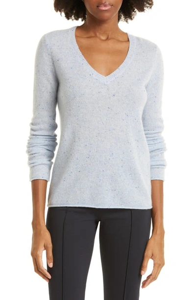 Atm Anthony Thomas Melillo Cashmere V-neck Long Sleeve Top In Periwinkle Donega
