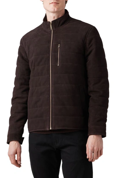 Rodd & Gunn Waverley Water Repellent Quilted Suede Bomber Jacket In Chocolate