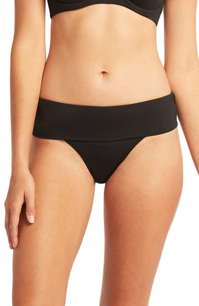 Sea Level Essential Roll Band Bikini Bottoms In Black