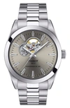 Tissot Gentleman Powermatic 80 Open Heart Watch 40mm In Gray/silver