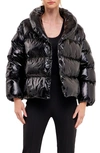 Endless Rose Belted Puffer Jacket In Black