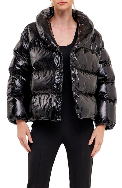 Endless Rose Belted Puffer Jacket In Black