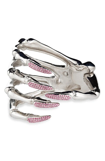 Raf Simons Crystal Embellished Skeleton Bracelet In Silver