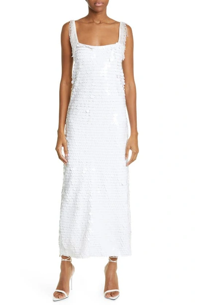 Alexis Felici Sleeveless Sequin Midi Sheath Dress In White