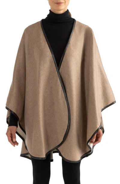 Sofia Cashmere Leather Trim Reversible Cashmere Cape In Oatbg