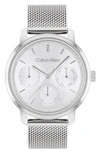 Calvin Klein Shimmer Mesh Strap Watch, 36mm In Silver