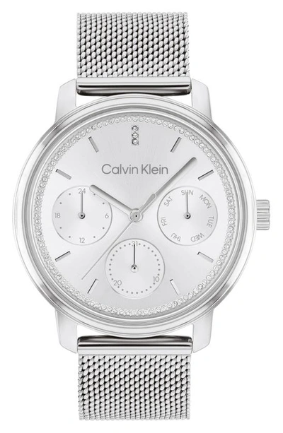 Calvin Klein Shimmer Mesh Strap Watch, 36mm In Silver